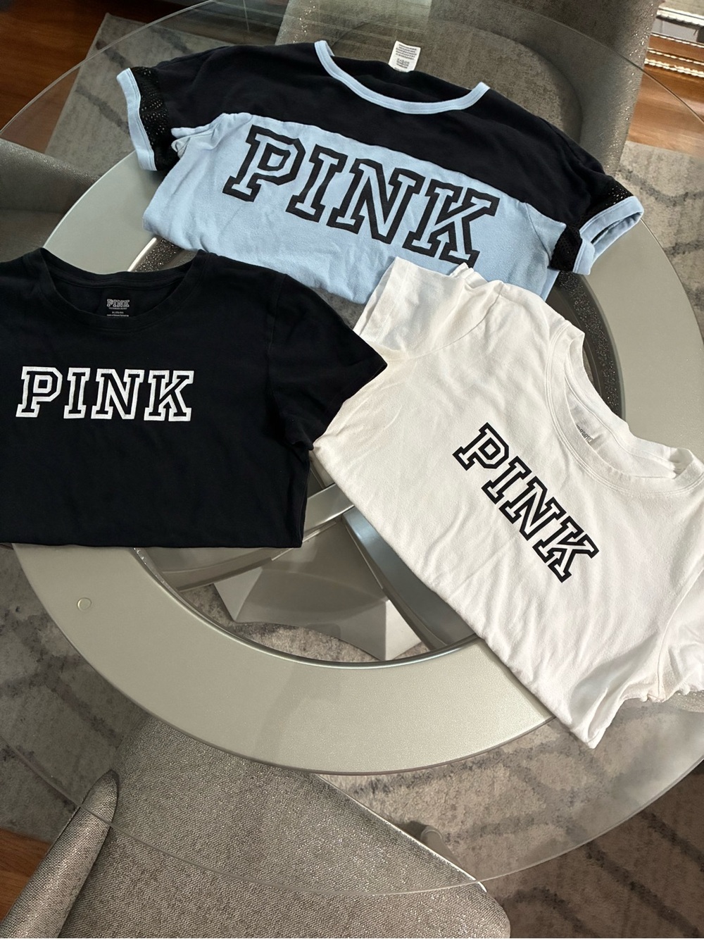 PINK Victoria's Secret Trio Tee Set - Black, White & Light Blue